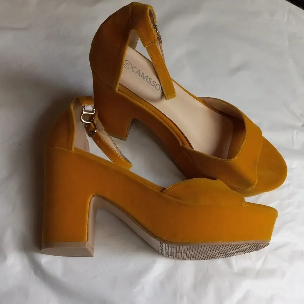 Camssoo Women's Platforms Wedges Sandal Suede Open Toe Ankle Sz 40